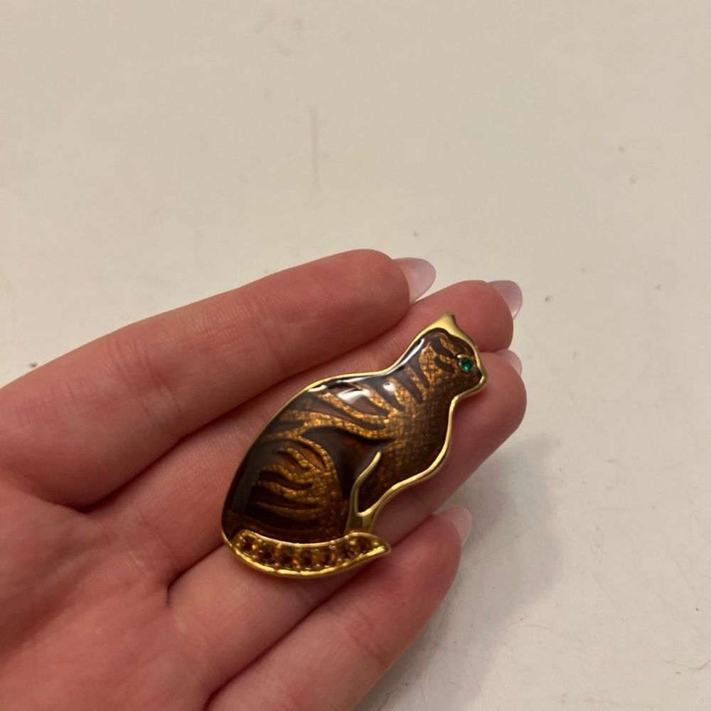 Brown striped cat brooch